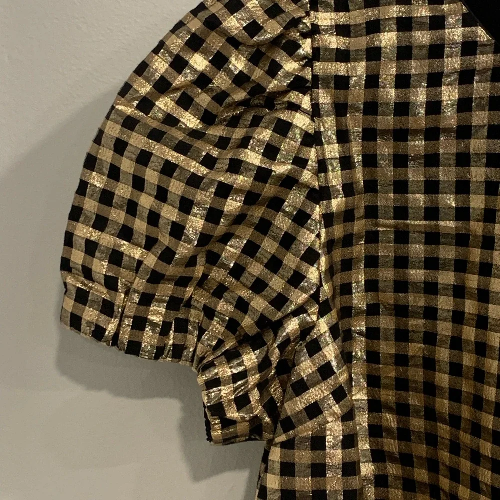 J. Crew Black and Gold Checkered Blouse